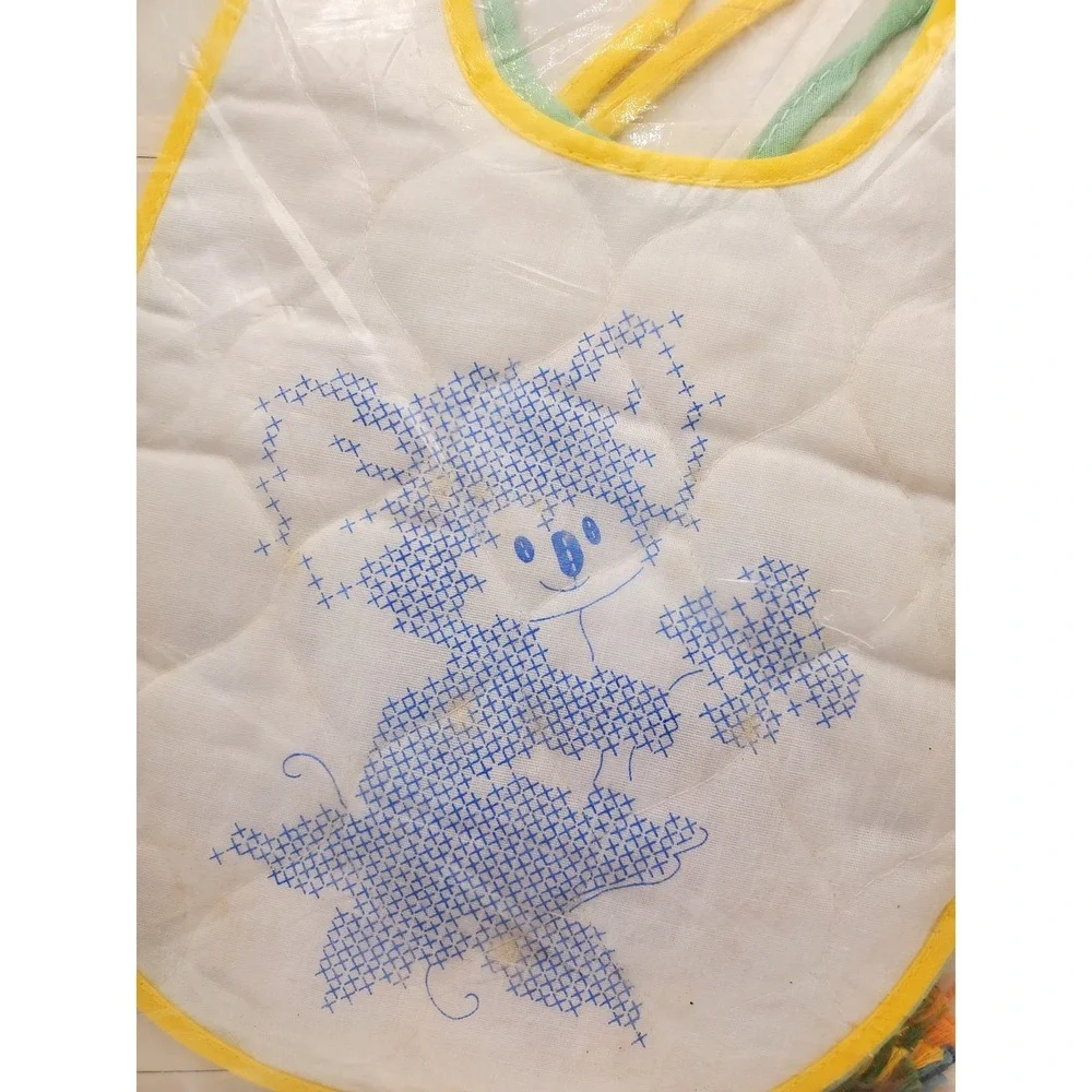 Vintage 1980 Columbia Minerva Forest Friends Baby Bib Cross Stitch Kit SEALED